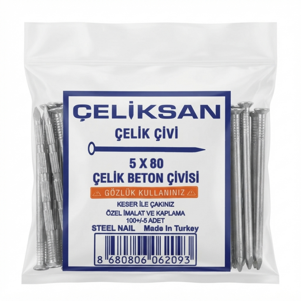 ÇELİKSAN BETON ÇİVİSİ BEYAZ OLUKLU 5x80 (100 ADET)