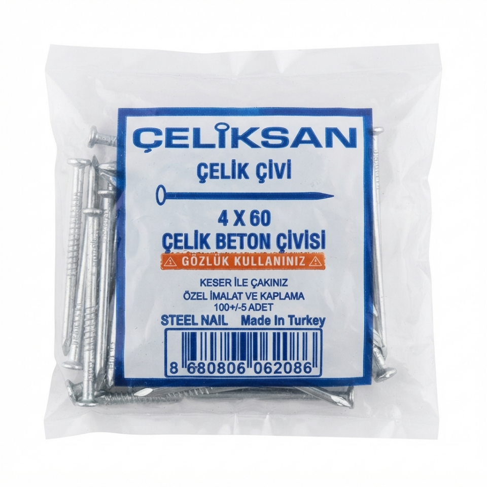 ÇELİKSAN BETON ÇİVİSİ BEYAZ OLUKLU 4x60 (100 ADET)