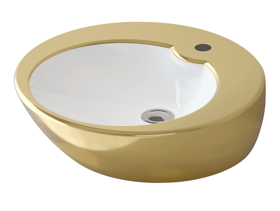 ALFA  DAİRE TEZGAH ÜSTÜ LAVABO BATARYA DELİKLİ (43X43)ALTIN KAPLAMA