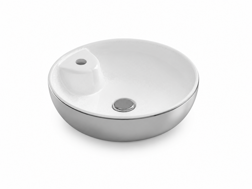 ALFA  DAİRE TEZGAH ÜSTÜ LAVABO BATARYA DELİKLİ (43X43)PLATİN KAPLAMA