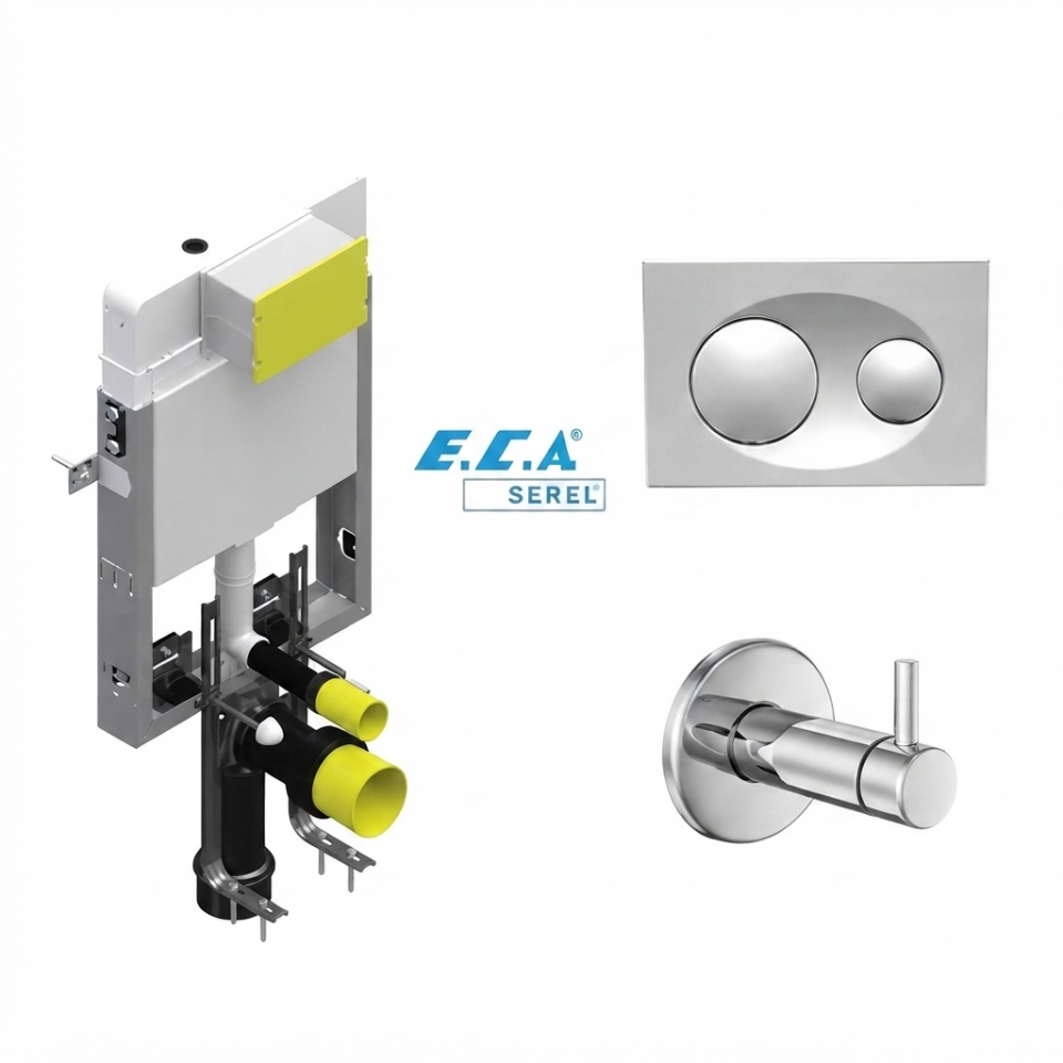 SEREL GÖM. REZRVUAR SMOOTH+MAT KAPAK(YUVARLAK BUTON)+ ECA MİNİMAL ARA KESME VALFİ