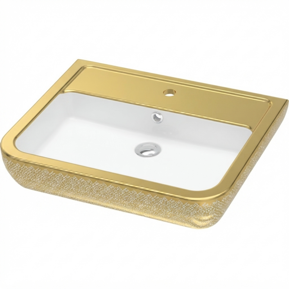 HALLEY TEZGAH ÜSTÜ LAVABO (45X60)ALTIN DEKORLU