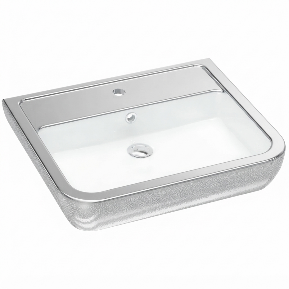 HALLEY TEZGAH ÜSTÜ LAVABO (45X60)PLATİN DEKORLU