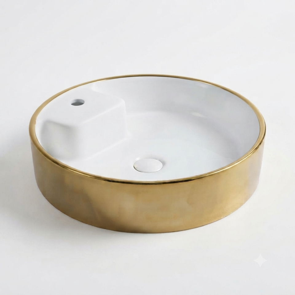 ALFA SLİM DAİRE TEZGAH ÜSTÜ LAVABO (48X48)ALTIN KAPLAMA